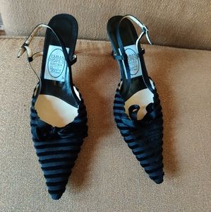 Emma Hope Pointed Toe Stripey Velvety Sling W/Bow